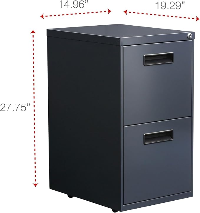 Alera PA54-2820CH Two-Drawer Metal Pedestal File 16w x 19-1/2d x 28-1/2h Charcoal Charcoal