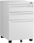 Office File Cabinet Locked Filing Cabinet 3 Drawers with Adjustable Wheels Under Desk Storage(Color:White)