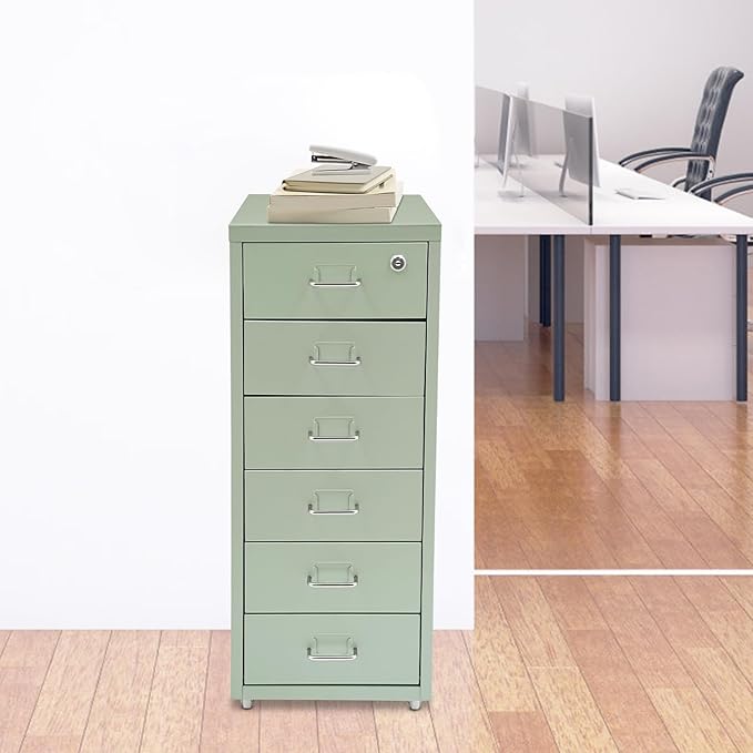 6 Drawer Filing Cabinets with Lock Metal Vertical File Storage CabinetMoblie Office File Cabinet with WheelsRolling Metal Filing Storage CabinetsLocking File Cabinet for for Home Office (Green)