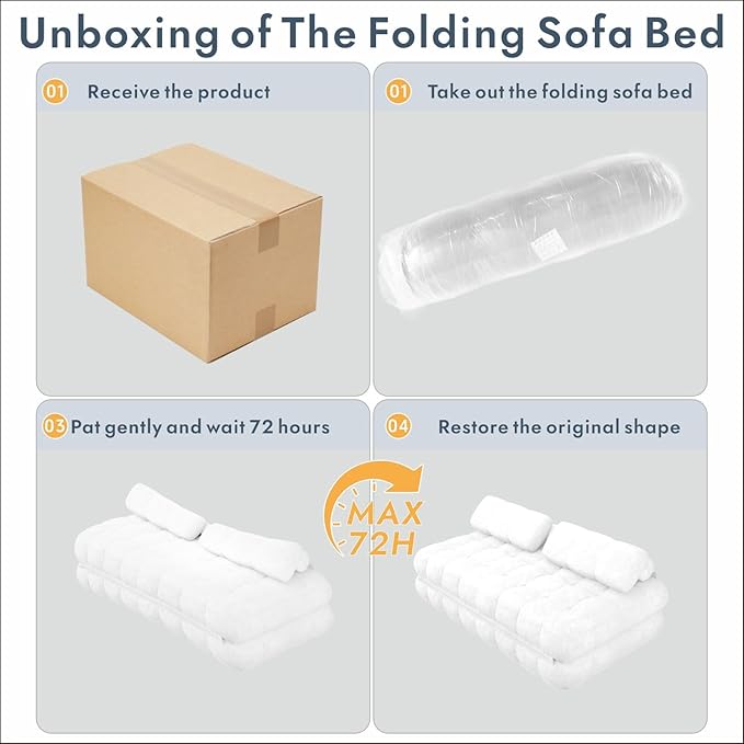3-in-1 Convertible Sofa Bed 59.1 Folding Loveseat Sleeper Chair with Pillows Portable Fold Out Boneless Couch Lounge Comfy Velvet Floor Mattress for Living Room Bedroom - White Full