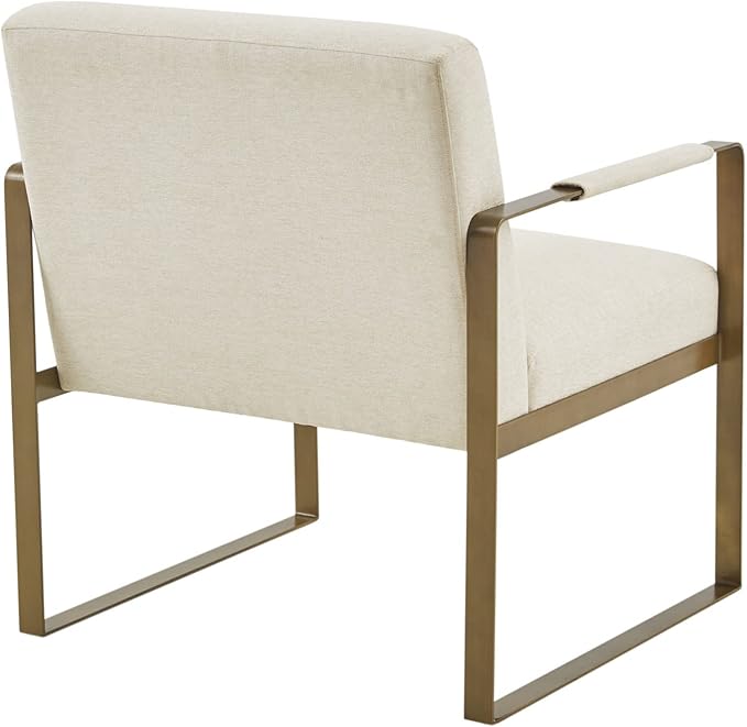 Martha Stewart Upholsterd Accent Chair Living Room Furniture - Modern Design Comfortable Foam Seat Cushion Bedroom Lounge Sophisticated Finished Sturdy Frame Cream/Gold 28.5 W x 29 D x 32.5 H