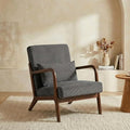 Corduroy Upholstered Mid Century Modern Accent Chair with Wide Armrests and Pillow Comfy Reading Armchair for Living Room Bedroom Guest Room (Antique Dark Grey+Walnut Finish Frame)