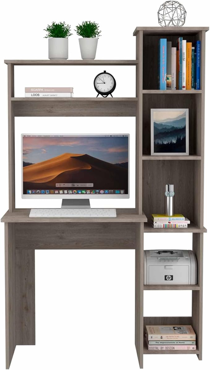 Home Office Desk Writing DeskComputer DeskSix ShelvesGray