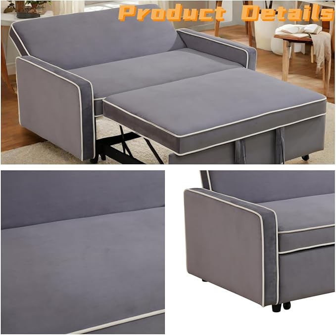 FONTOI Sleeper Sofa Bed with Pull Out Bed 53 Convertible Loveseat Sofa with Adjustable Backrest Small Pull Out Couch Bed for Living Room Office Bedroom Apartment Grey