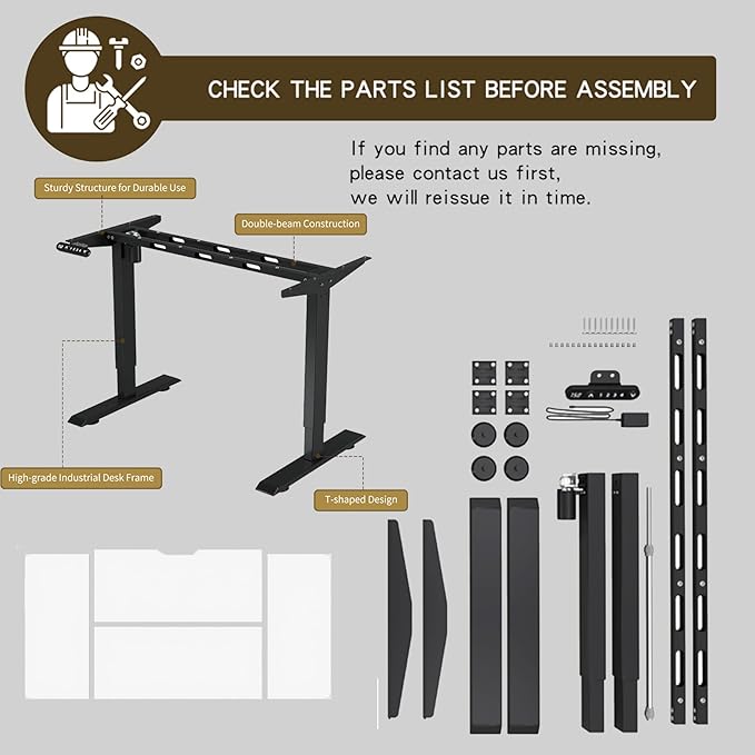 Electric Standing Desk 55 x 24 Inch Height Adjustable Desk Sit Stand Desk with Type-C Charging and Memory Preset Computer Desk for Home Office (White)