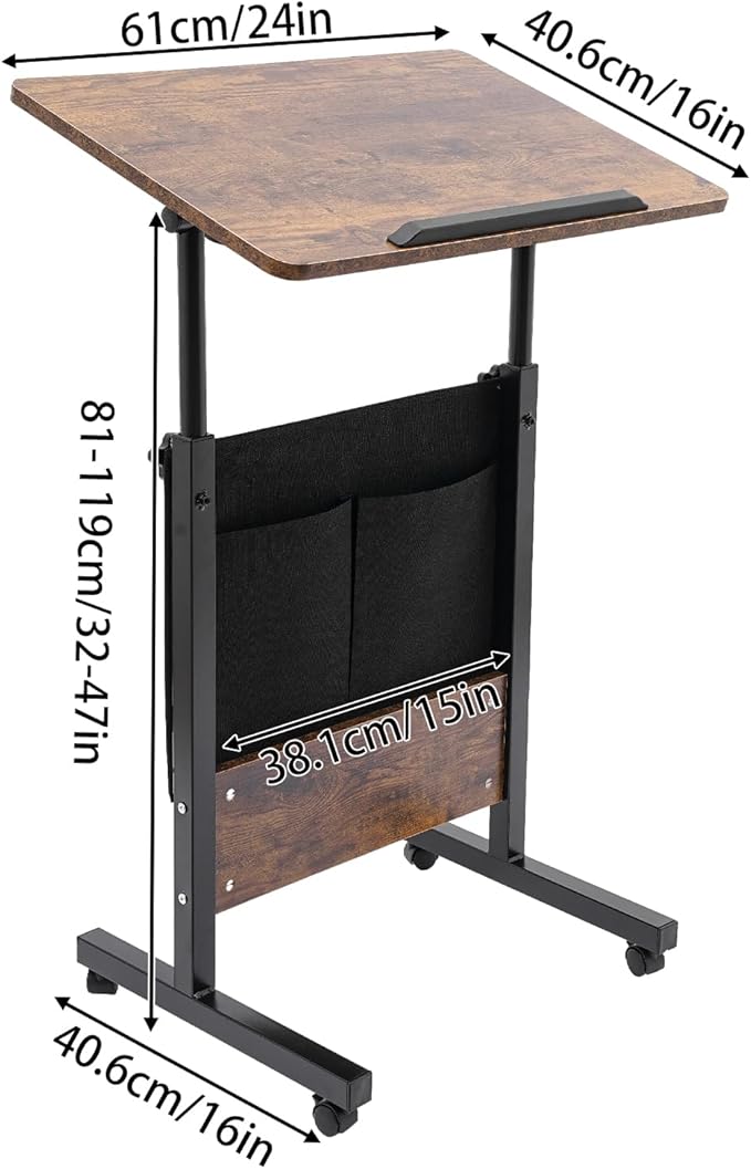 Small Adjustable Standing Desk with Wheels Mobile Stand Up Desk Portable Computer Desk Adjustable Height Table for Home Office Rolling Workstation