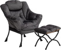 HollyHOME Lazy Chair with Foldable Ottoman Accent Comfy Lounge Armchair and Folding Footrest Stool Leisure Sofa Reading Chair and Footstool for Living Room Bedroom DormVelvet Smoky Grey