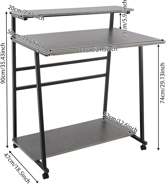 Home Office Desk3 Tier Rolling Computer Desk36inch Modern Home Desk Computer Desk Writing Table with Under Desk Storage Shelves for Home Office Study Bedroom (Black+Grey)