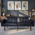 Adjustable Backrest Convertable Sofa Modern PU Leather 2-Seat Futon Sofa Convertible Faux Leather Sleeper Couch with Armrests Couch for Living Room Home Office Spaces Black