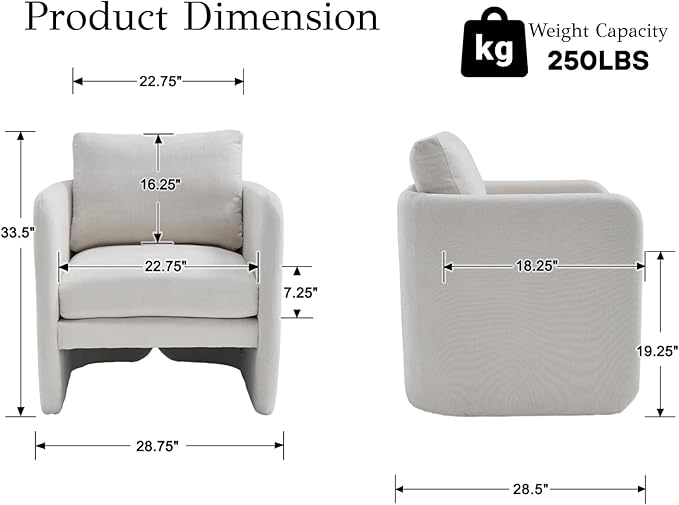 EALSON Upholstered Modern Accent Chair Mid-Century Barrel Armchair with Padded Cushion Comfy Reading Chair for Living Room/Bedroom Beige