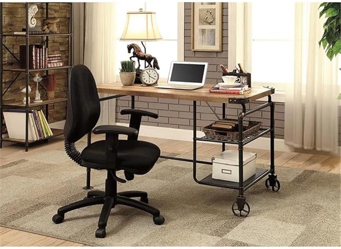 Pemberly Row Metal Writing Desk 47.25 W x 23.63 D x 30.13 H Antique Black Finish Steel and MDF Construction Industrial Style with Stacked Shelves and Caster Wheels Office Desk for Indoor Use