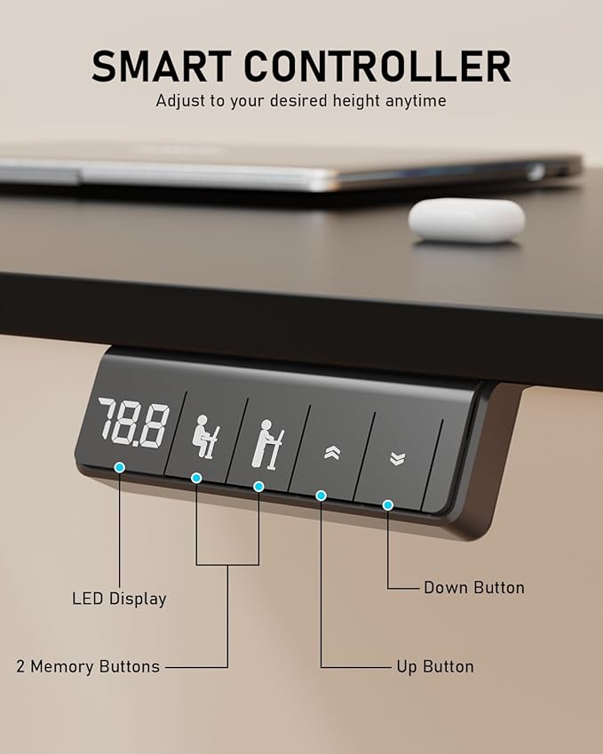 Electric Standing Desk Large Height Adjustable Stand up Desk 48 x 24 Inches Sit Stand Home Office Desk with Splice Board Black Frame/Black Top