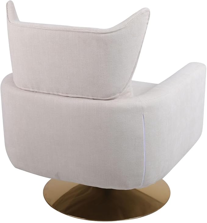 Swivel Accent Chairs for Living Room Mid Century Modern Accent Chair with Arms Comfy Side Chairs for Living Room with Gold Base &amp Lumbar Pillow Upholstered Armchair with Wingback (Beige)