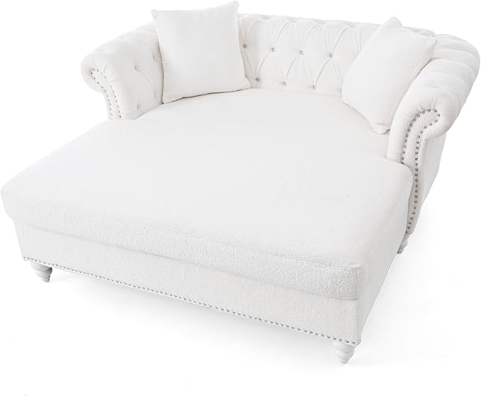 62.99 Chaise Lounge Indoor Comfy Reading Chair with 2 Pillows Loveseat Chesterfield Sofa with Tufted Back &amp Rolled Arm Oversized Chaise Lounge Couch Indoor for Living Room White Teddy