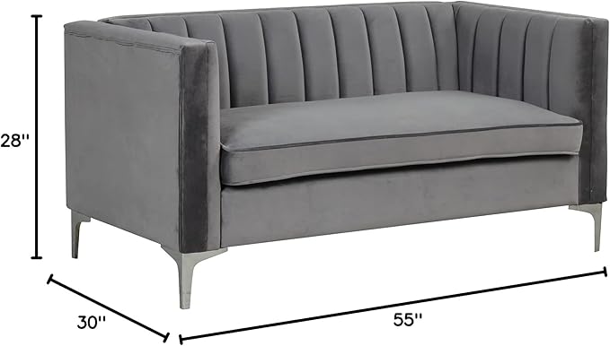 Morden Fort Velvet Loveseat Sofa 55 Modern Soft Loveseat Easy to Clean and Install Furniture Small Loveseat for Living Room Lounge Office to Read and Relax Grey
