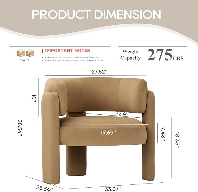 COLAMY Modern Velvet Accent Chairs Set of 2 Upholstered Barrel Chairs Comfy Side Arm Chairs with 3 Legs for Living Room Bedroom Reading Khaki