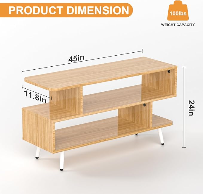 Lightdot TV Stand for TVs up to 45'' Modern Entertainment Center with 3 Open Storage Shelf Large Capacity for CollectionMedia Console Table for Living Room/Sofa Cabinet-Walnut