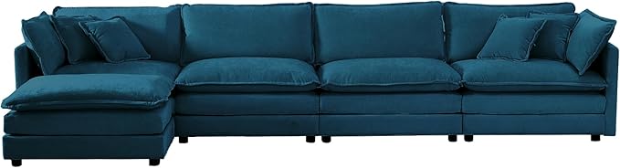 ERYE Shaped Oversized Sectional Sofa Modern Deep Seat Reversible Chaise Sofa&ampCouch with Movable Ottoman Modular Sleeper Upholstered Couch for Living Room Apartment Studio Office 146.5 Blue/