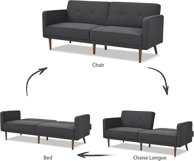 Artdeco Home Convertible Sofa Bed with 3 Level of Adjustability 76 W Mid-Century Style Soft 100% Polyester Fabric Sleeper Sofa for Small Space Living Room and Apartment(Charcoal)