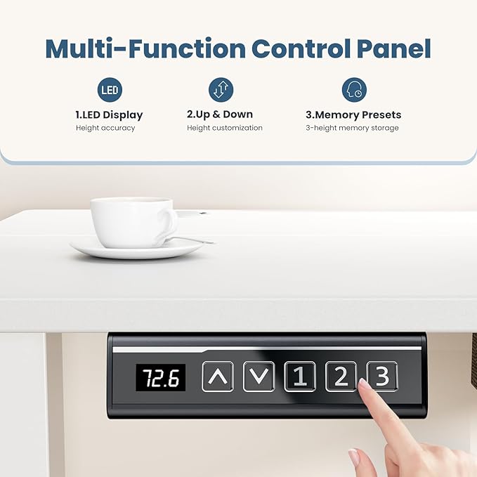 Sweetcrispy Electric Standing Desk Adjustable Height 48x24 Inch Sit Stand Up Home Office Desks Computer Workstation PC Work Table with 3 Memory Preset Splice Wood Board Metal Frame White
