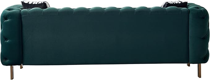 Chesterfield Modern Tufted Velvet Living Room Sofa with High Armrest and Metal Legs Decor 84.25''W 3 Seater Couch Couches Furniture for Bedroom Office (Green)