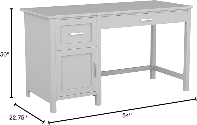 Martha Stewart Hutton Home Office Desk and Four Tier Bookcase Bundle in Gray with Brushed Nickel Hardware