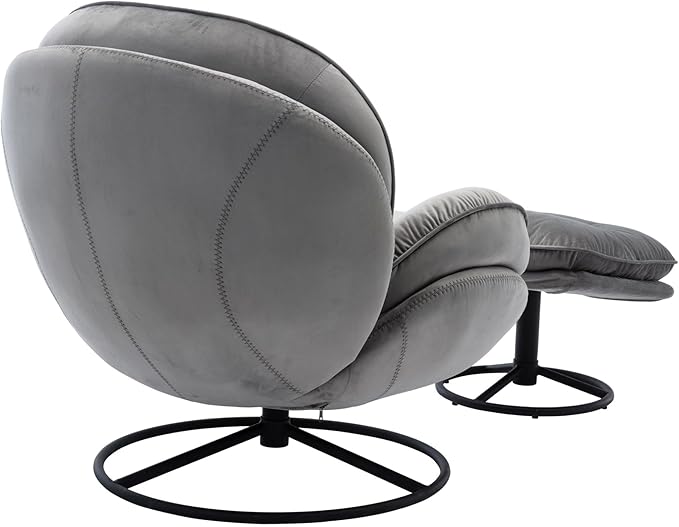 JINS&ampVICO Swivel Accent Chair Armchair with OttomanVelvet Lounge ChairComfy Living Room ChairLazy Sofa for BedroomApartmentReading RoomGray