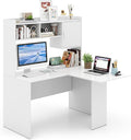 Giantex L Shaped Desk with Hutch White Corner Desk with Storage Shelf &amp Cabinet Laptop PC Table Gaming Computer Table Workstation Modern Executive Study Writing Desk for Home Office Bedroom