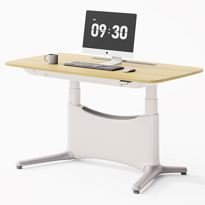 COLAMY LumiDesk All-in-1 Electric Standing Desk Height Adjustable Desk (MFC Desktop Light Maple + White)