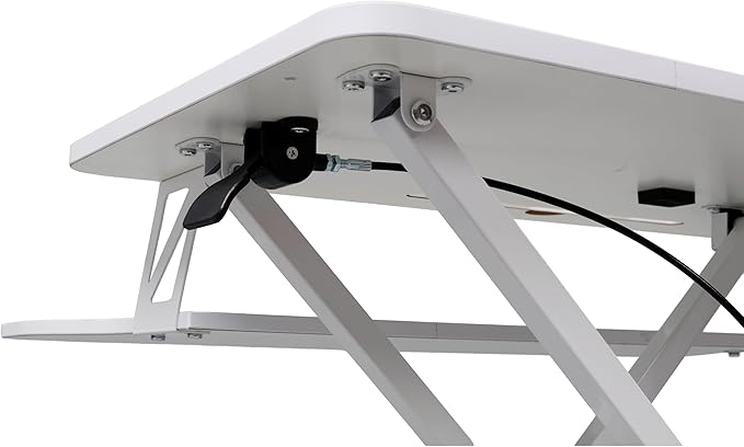 32 Inch Stand Up Laptop Desk Converter Heavy Duty Height Adjustable Standing Computer Workstation Riser with Removable Keyboard Tray for Home Office Workshop Spacious Platform for Monitor White