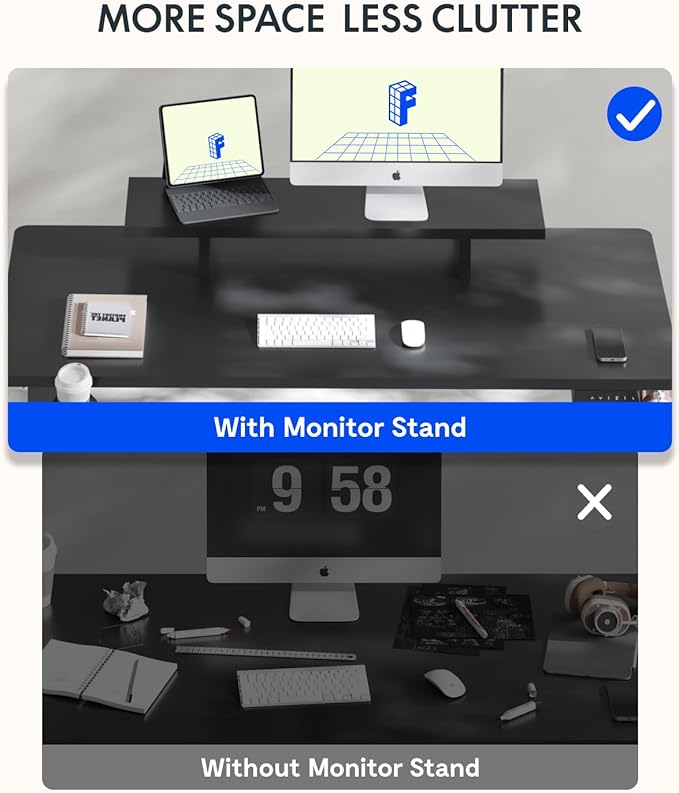 FLEXISPOT Standing Desk with Monitor Stand 48 x 24 Inches One-Piece Electric Height Adjustable Computer Desk with Cup Holder for Home Office Black