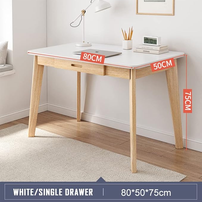IOTXY Solid Wood Writing Desk - Home Office Workbench Desk with Drawer 31.5 Width Laptop Computer Work Study Table in White