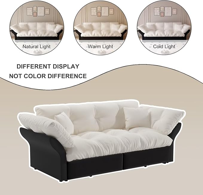 74.8 3-in-1 Folding Convertible Sleeper Tufted Couch with 2 Soft Pillows Velvet Pull Out Sofa Bed Multi-Functional Loveseat Bed Beige