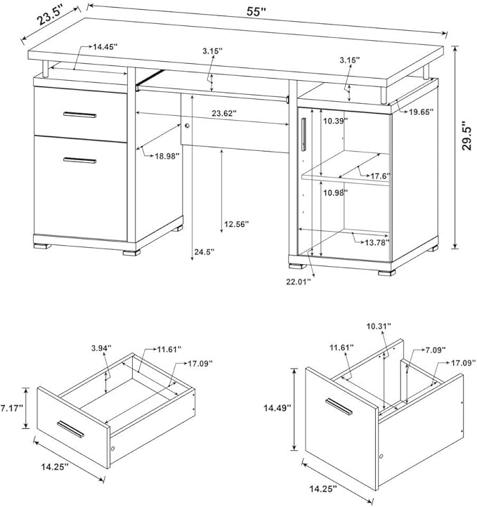 55-Inch Office Desk with Drawers – Brown Computer Desk with Storage Keyboard Drawer File Cabinet and Shelves for Home Office