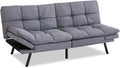 Opoiar Futon Sofa Bed Grey Fabric Memory Foam Leather Futon Split SeatModern Sleeper Love SeatFolding Modern Sleeper Sofa for Small Space/Drom/Office/Apartment