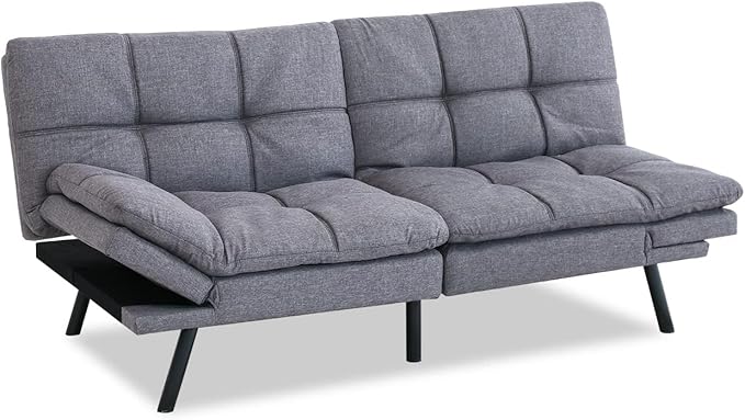 Opoiar Futon Sofa Bed Grey Fabric Memory Foam Leather Futon Split SeatModern Sleeper Love SeatFolding Modern Sleeper Sofa for Small Space/Drom/Office/Apartment
