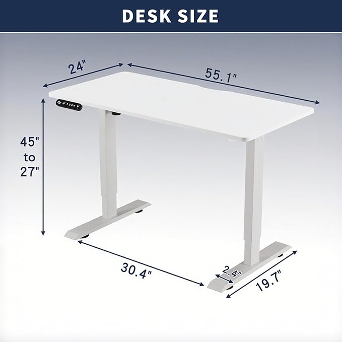 Anwick 2026 New 55 Electric Standing Desk Office Table &amp Sit Stand Up with Adjustable Height Rising Desks for Home Office USB LED 4 Programmable Memory Buttons (White)