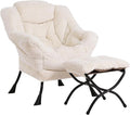 LITA Lazy Chair with Ottoman Modern Accent Leisure Upholstered Sofa Chair Lounge Reading Chair with Armrests and a Side Pocket for Living Room Bedroom &amp Small Space Plush Beige
