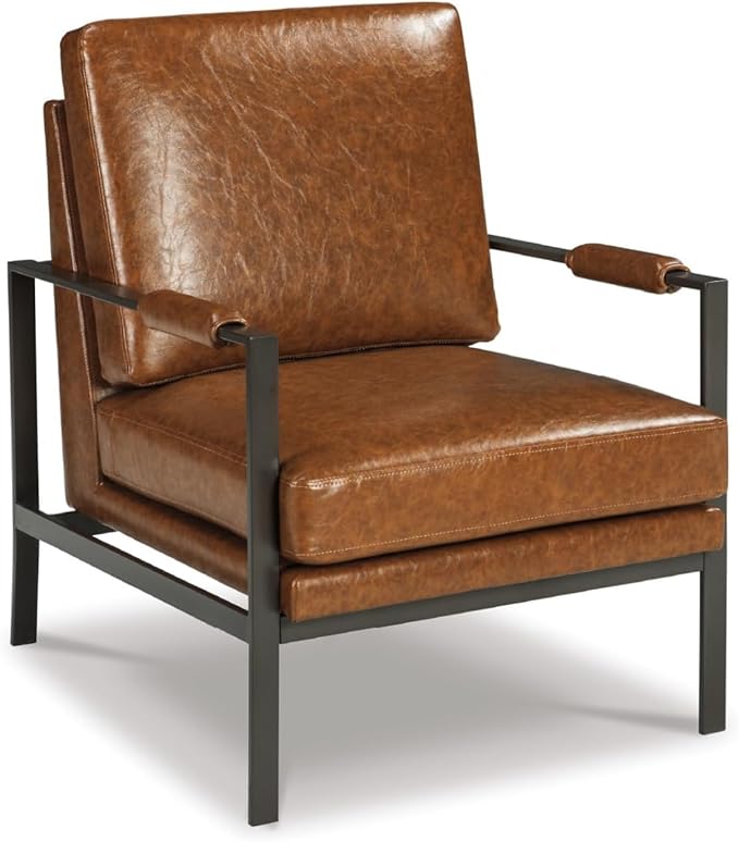 Signature Design by Ashley Peacemaker Mid-Century Modern Faux Leather Accent Chair Brown