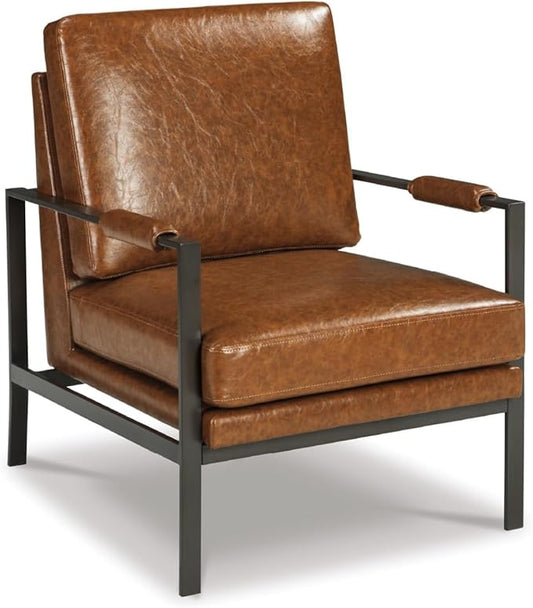 Signature Design by Ashley Peacemaker Mid-Century Modern Faux Leather Accent Chair Brown
