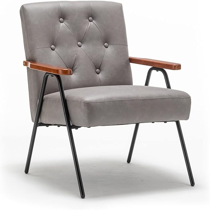 UNICOO - Modern Accent Chairs Mid-Century Armchair Living Room Chairs Leisure Chair with Metal Legs Reception Side Chairs (ZKL-222K Dark Grey)