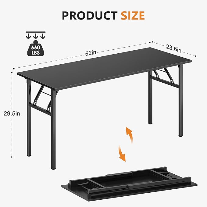 DlandHome Folding Computer Desk Table 62inch Writing Desk No Need Installation Home Office Folding Table Workstation