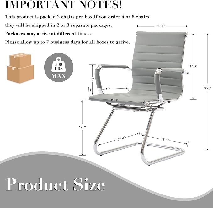 CIMOTA Waiting Room Chairs Leather Office Guest Chair Mid Back Reception Chairs with Sled Base for Meeting/Patient/Conference Room Grey Set of 4