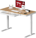Standing Desk with Drawer Electric Height Adjustable Home Office Desk with Storage &amp USB Ports 48 inch Bamboo Texture Tabletop/White Frame
