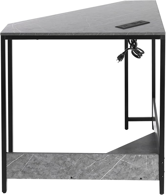 Corner Computer Desk Triangle Computer Desk Small Space Industrial Computers Desks with USB Ports &amp Power Outlet for Home Office Workstation Living Room Bedroom (Gray)
