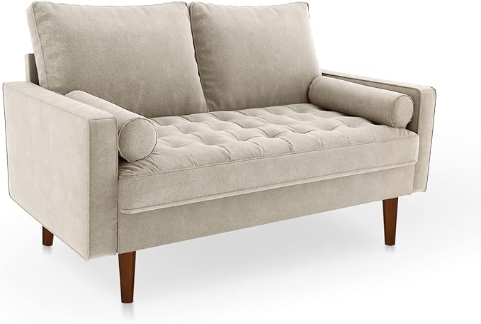 SILKIR Velvet Loveseat Sofa Love Seats Furniture for Small Spaces Mid-Century Modern Loveseats for Living Room Love Seat Couch 58 Inches Beige