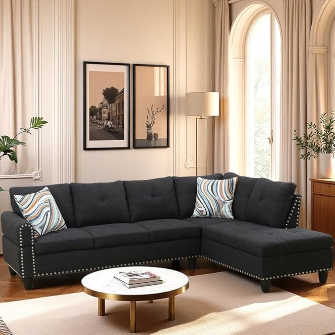 L Shaped Couch Modular Sectional Sofa with Chaise Modern Modular Sofas Furniture Sofa Couches for Living Room/Apartment/Office/Bedroom Black Grey