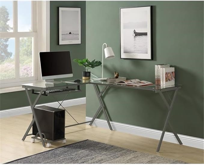 Acme Demas Glass Top Computer Desk with Computer Holder in Clear and Silver