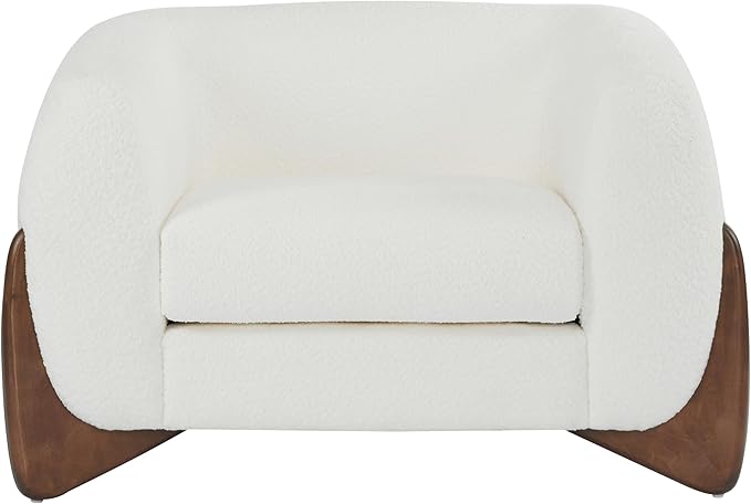 Christopher Knight Home Modern Boucle Fabric Upholstered Club Chair for Living Room Home Office Apartment Relaxing Chair with Removable Cushion and Birch Wood Legs White and Walnut