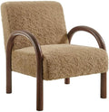 Modway Lunet Faux Shearling Upholstered Accent Chair in Sand – Modern Fuzzy Lounge Armchair with Arched Wood Arms